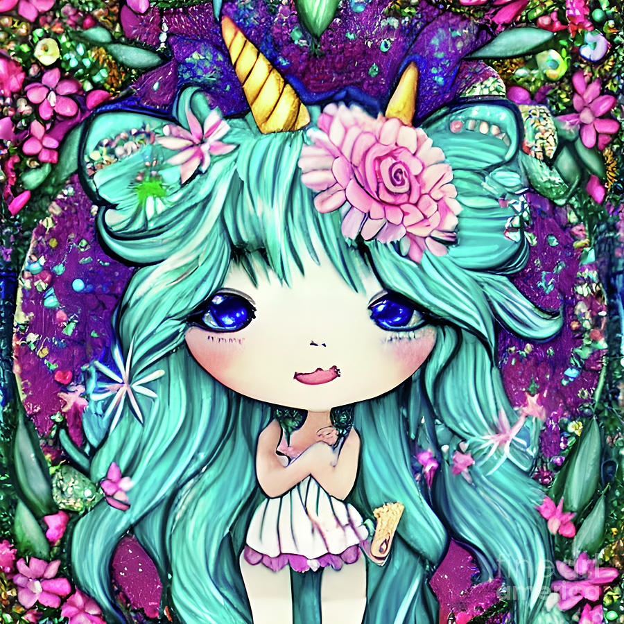 Unicorn Digital Art - Cute Unicorn Girl by Debra Miller