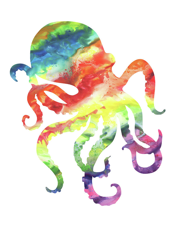 Cute Watercolor Octopus Silhouette Beach Art III Painting by Irina Sztukowski