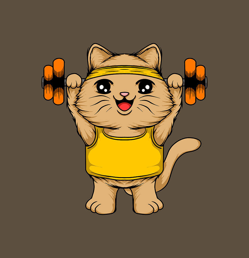 Cute Weightlifting Workout Cat  Digital Art by Sambel Pedes