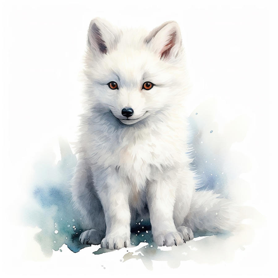 Cute White Arctic Fox Digital Art by Athena Mckinzie