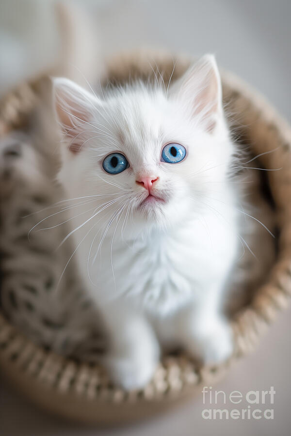Cute white kitten with blue eyes Photograph by Delphimages Photo Creations