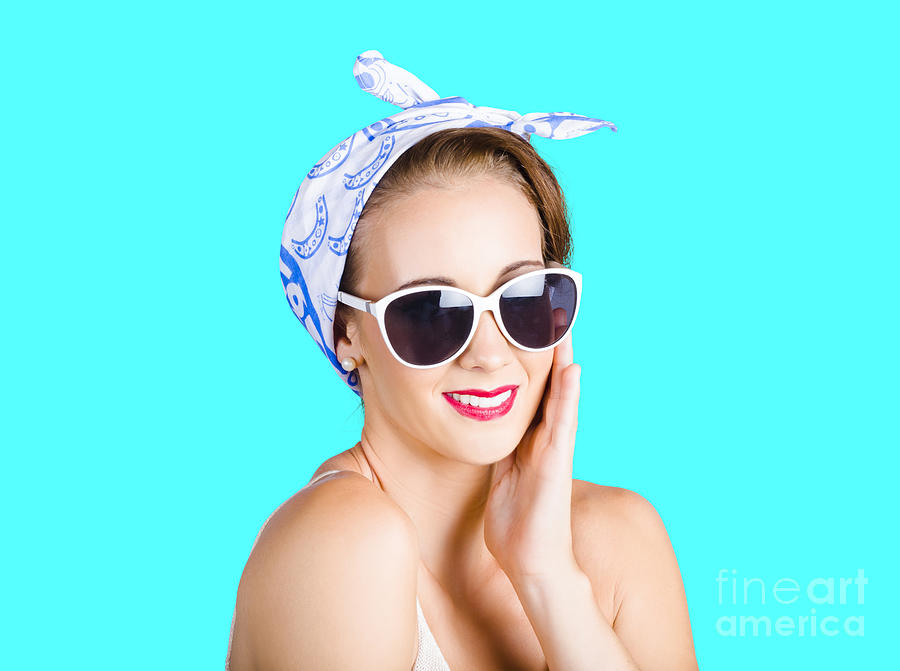 Cute Pinup Woman In Headscarf And Sunglasses Photograph By, 41% OFF
