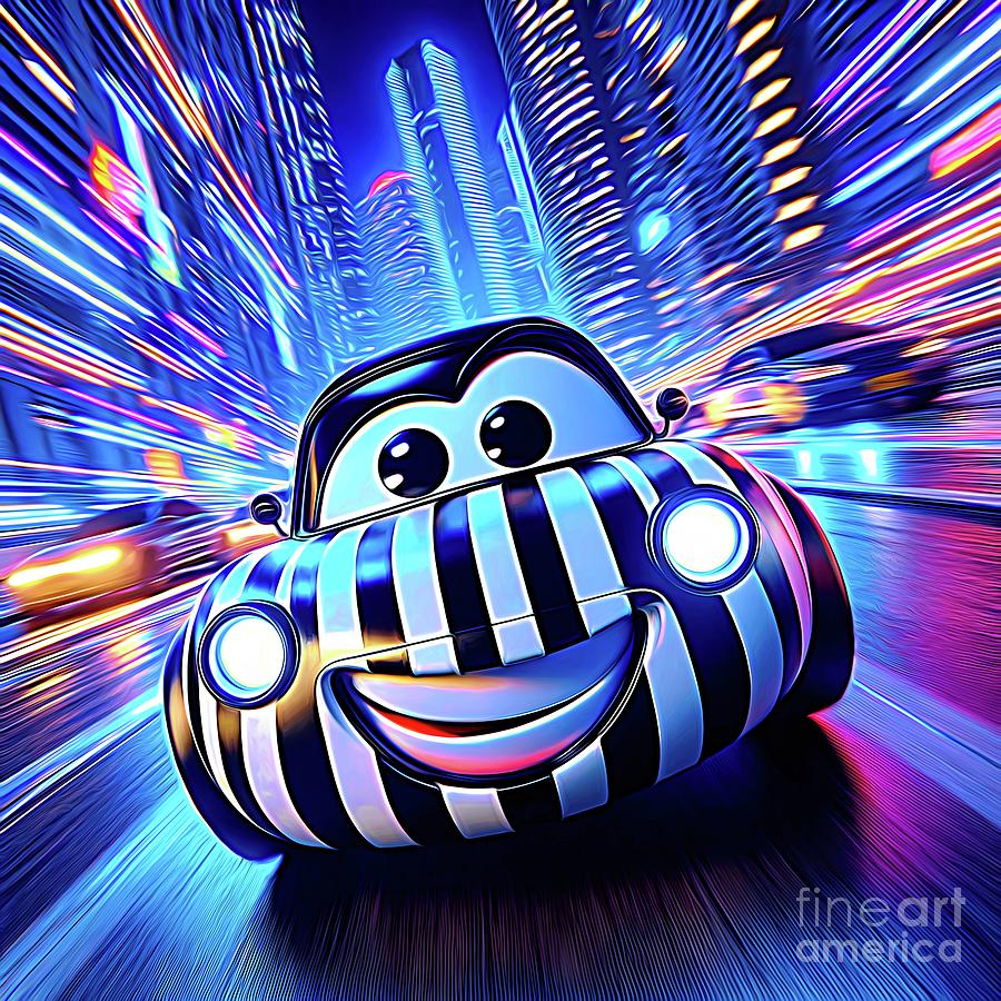 Cute Zebra Striped Car Expressionist Effect Digital Art by Rose Santuci-Sofranko