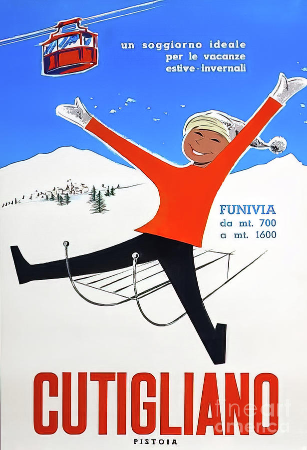 Cutigliano Italy Winter Ski Poster Drawing by M G Whittingham