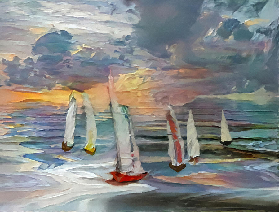 Cutter Sailboat Abstract Mixed Media by Sandi OReilly