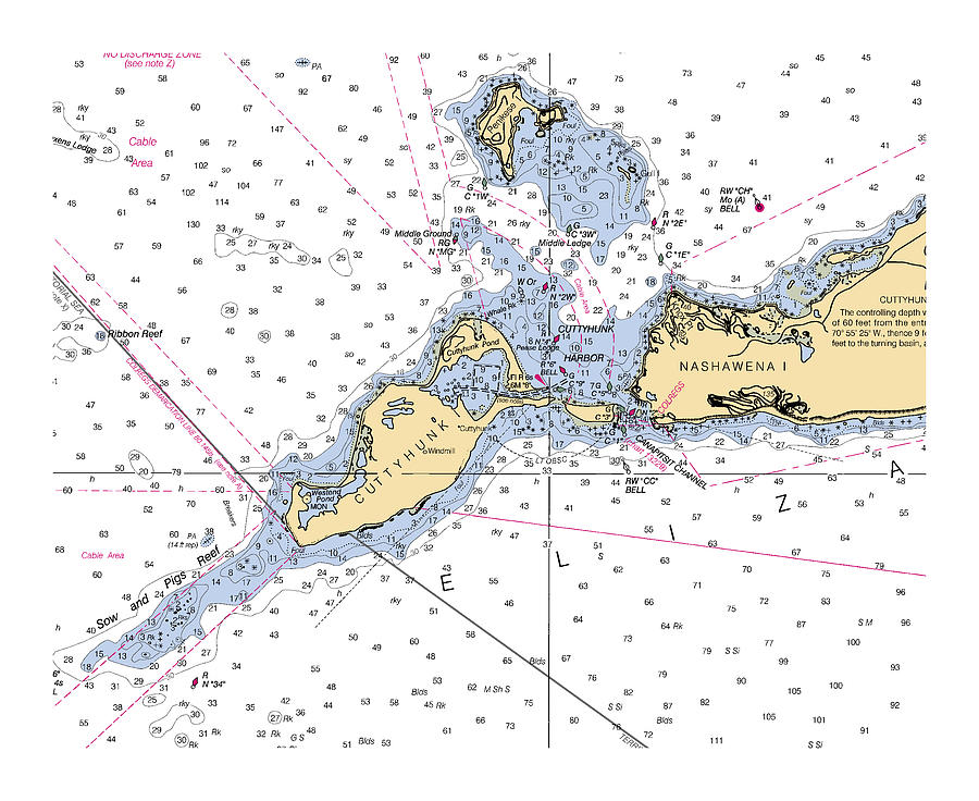 Cuttyhunk Island Massachusetts chart 13230_5, NOAA chart 13230 Digital Art by Nautical Chartworks