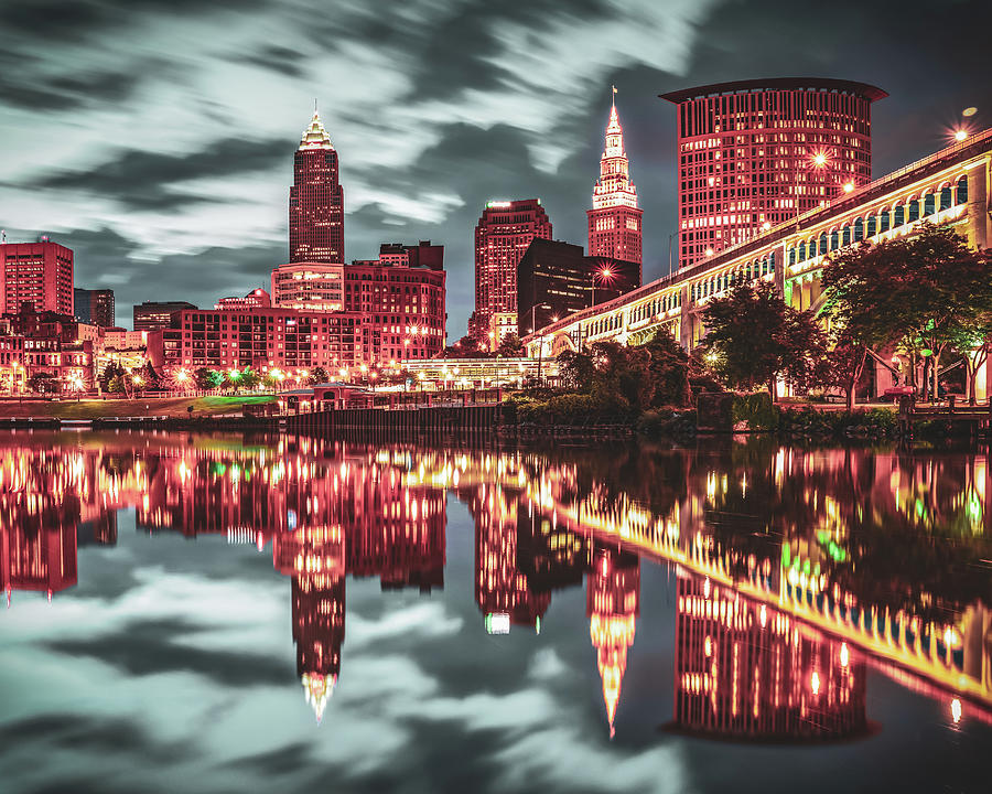 Cleveland Skyline Photograph - Cuyahoga River Skyline Reflections Of Downtown Cleveland by Gregory Ballos