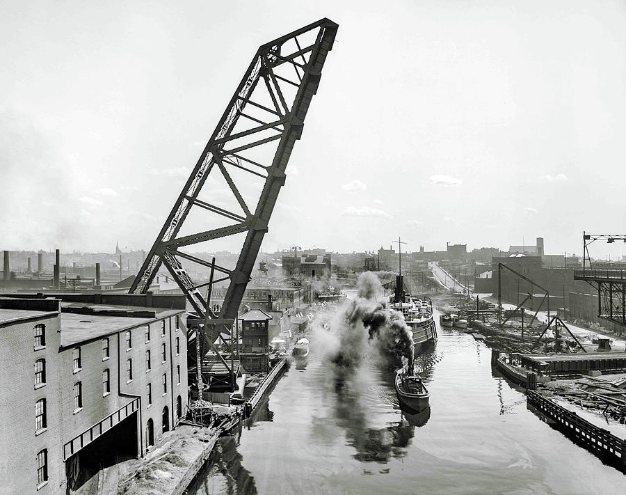 Cuyahoga River Traffic 1910 Photograph by Pheasant Run Gallery