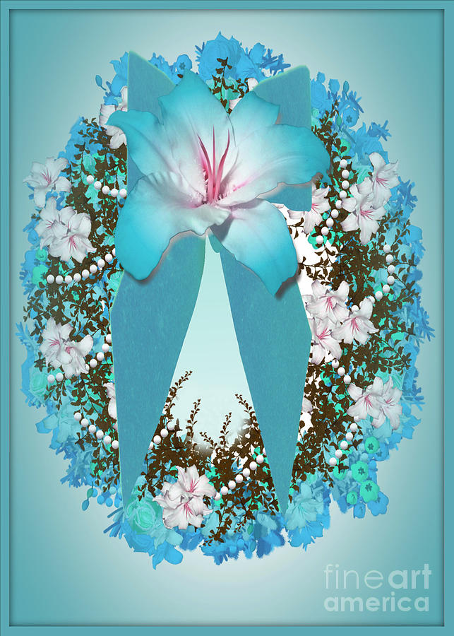 Cyan Sky Blue Holiday WreathCard Digital Art by Delynn Addams
