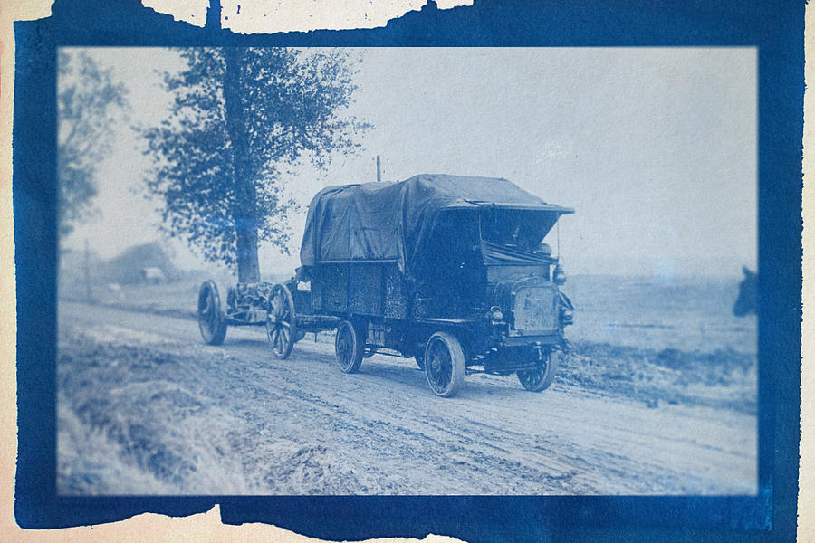 Cyanotype Photo of A FWD Model B lorry Towing a 6-inch 30cwt howitzer near Mametz July 1916 Photograph by Celestial Images