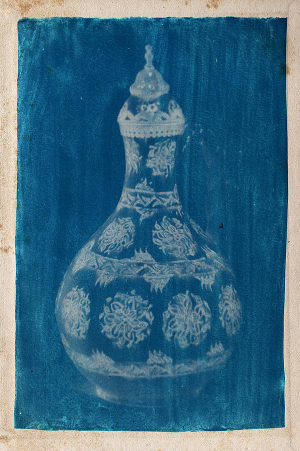 Cyanotype Photo of A KUTAHYA BLUE AND WHITE POTTERY EWER WITH TOMBAK LID, TURKEY, 18TH CENTURY Photograph by Celestial Images