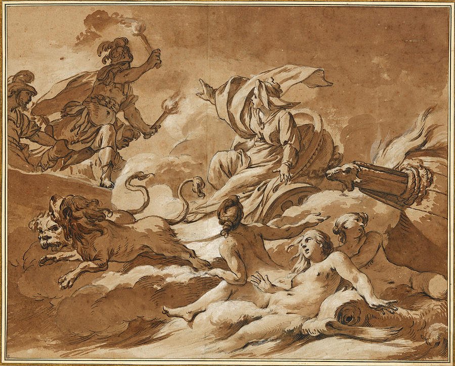 Cybele Prevents Turnus from Setting Fire to the Trojan Fleet Drawing by Jean-Baptiste Marie Pierre