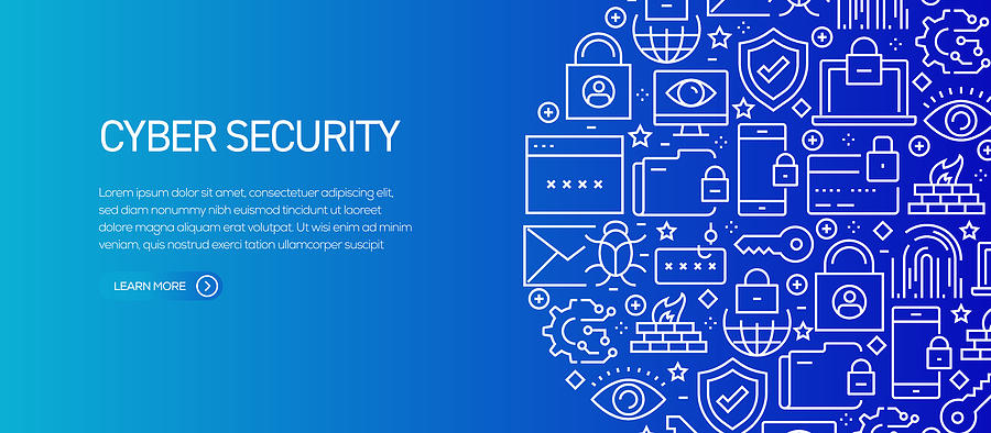 Cyber Security Banner Template with Line Icons. Modern vector illustration for Advertisement, Header, Website. Drawing by Cnythzl