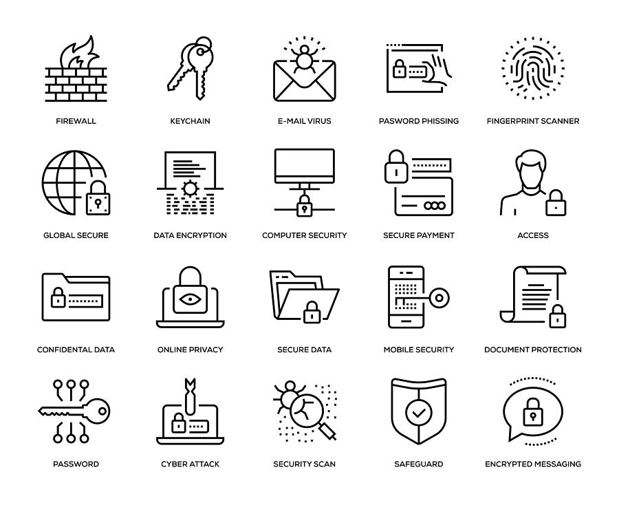Cyber Security Icon Set Drawing by Enis Aksoy