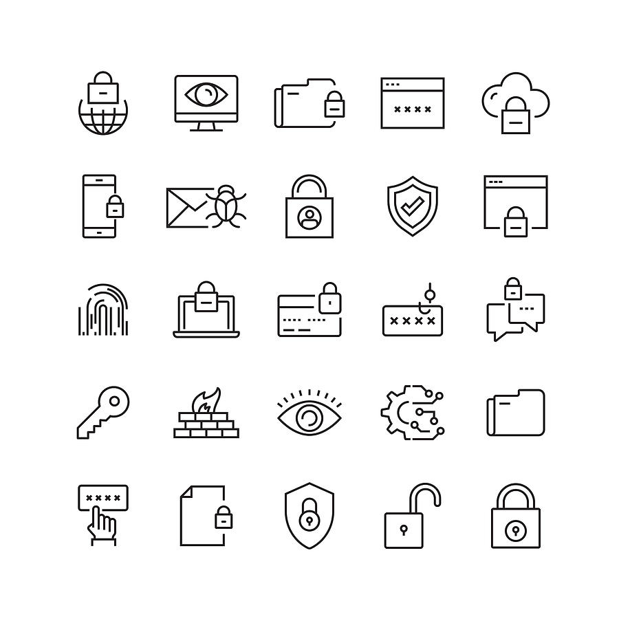 Cyber Security Related Vector Line Icons Drawing by Cnythzl