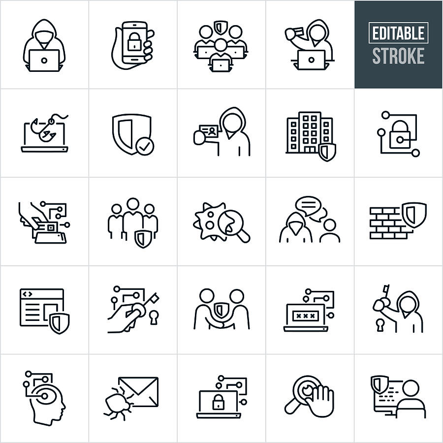 Cyber Security Thin Line Icons -Editable Stroke Drawing by Appleuzr Cyber Security Thin Line Icons -Editable Stroke Drawing by Appleuzr