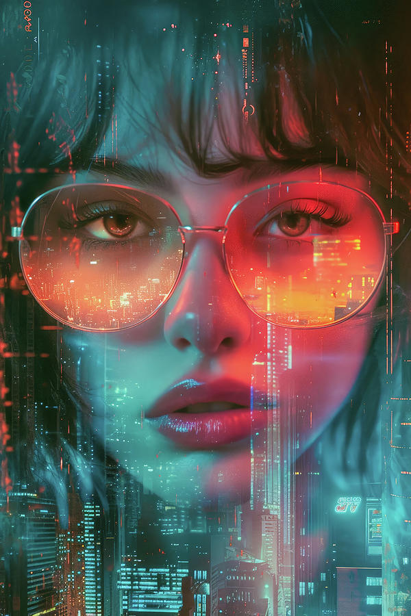 Cyberpunk Aesthetic 01 Woman Portrait Digital Art by Matthias Hauser