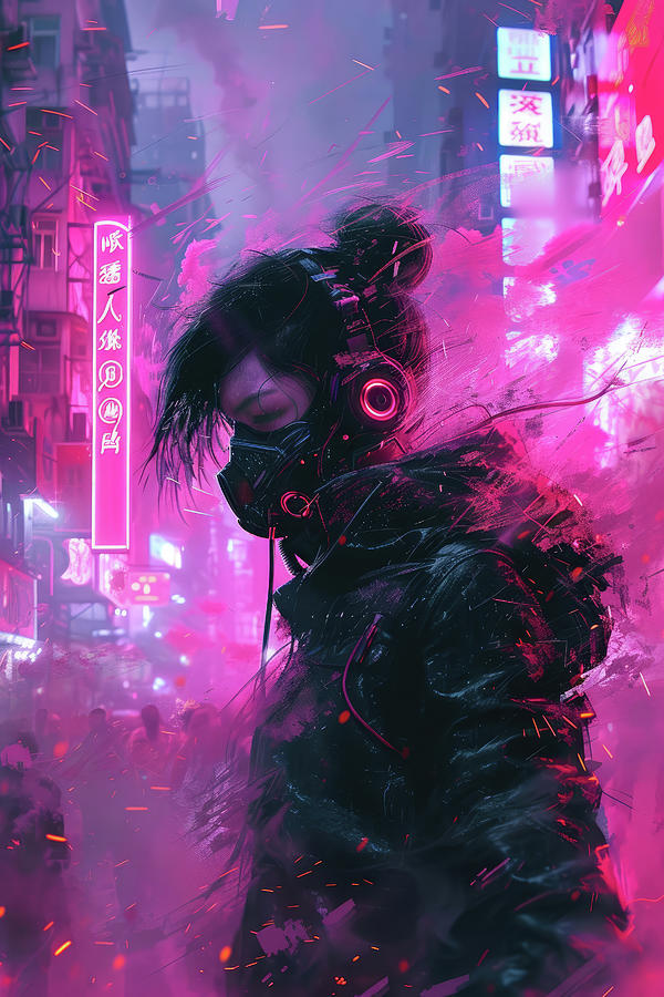 Cyberpunk Aesthetic 03 Woman in Futuristic City Digital Art by Matthias Hauser
