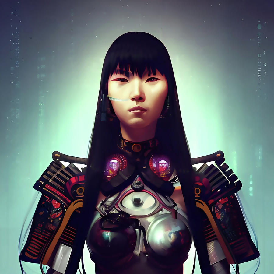 Cyberpunk Asian Samurai Woman Digital Art By Alessandro Della Torre