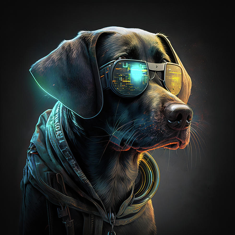 Cyberpunk Dog 01 Cool Labrador Digital Art by Matthias Hauser