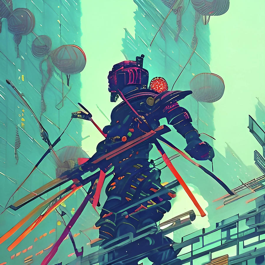 Cyberpunk Futuristic Japanese Samurai Digital Art By Alessandro Della Torre Fine Art America 2947