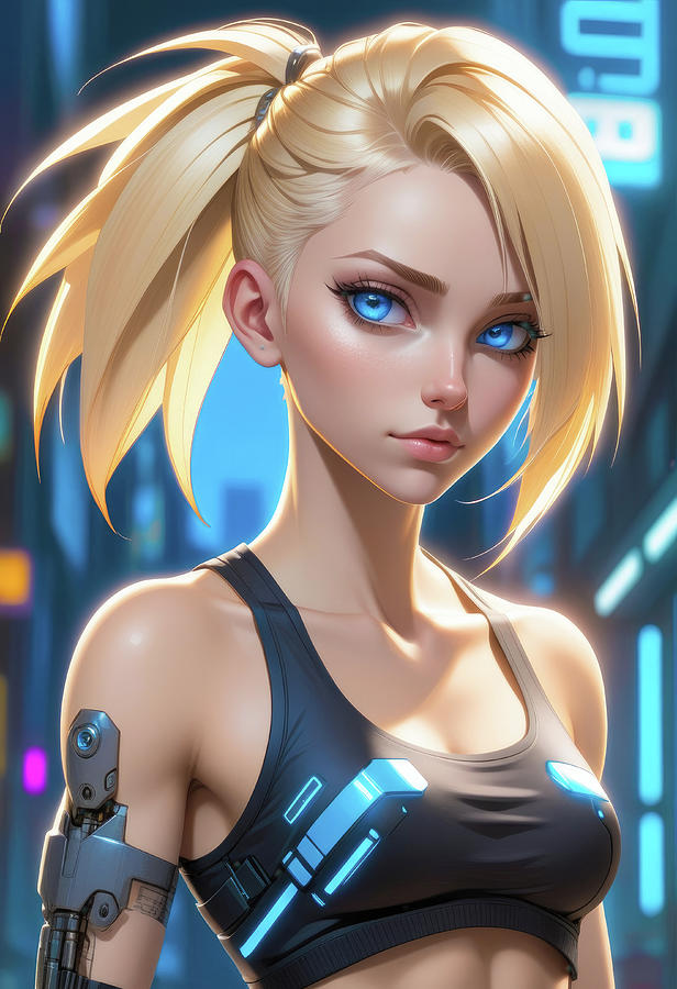 Cyberpunk Girl 01 Blonde Waifu Digital Art by Matthias Hauser - Fine ...