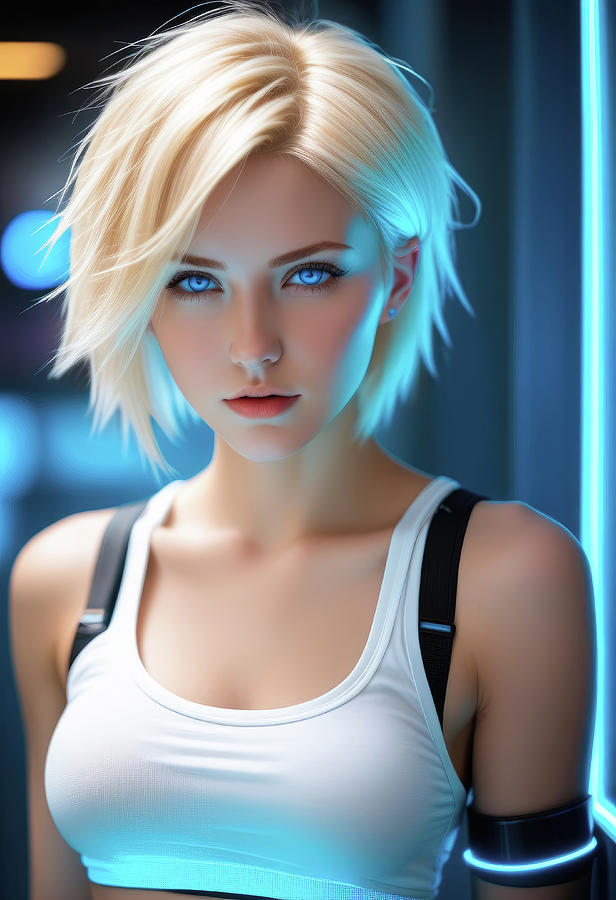 Cyberpunk Girl 03 Blue Eyes Digital Art by Matthias Hauser