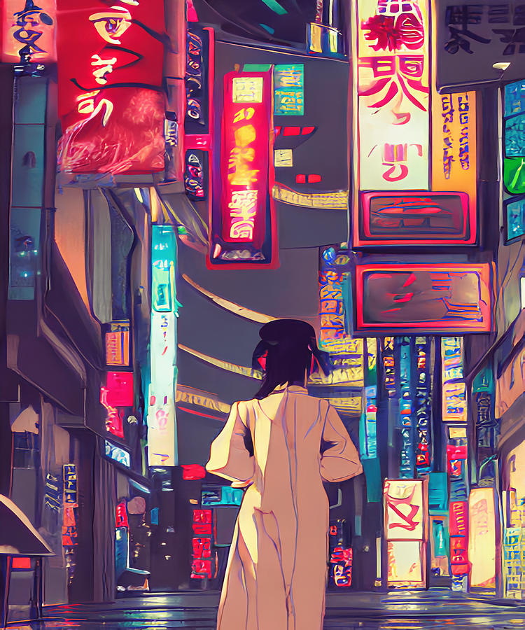 Cyberpunk Girl Anime Style Shibuya Crossing And Fashion Digital Art by ...