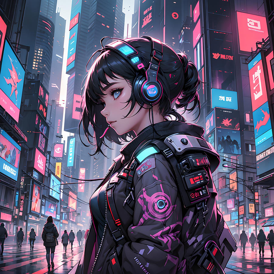 Music Digital Art - Cyberpunk in NY by Quik Digicon Art Club