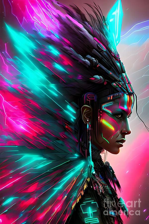 Cyberpunk Native American Princess Digital Art