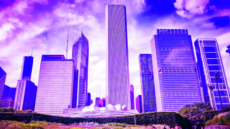 Cyberpunk Neon, Cityscape - Skyline - Urban -  Chicago Skyline, Illinois, Usa - 34 Digital Art