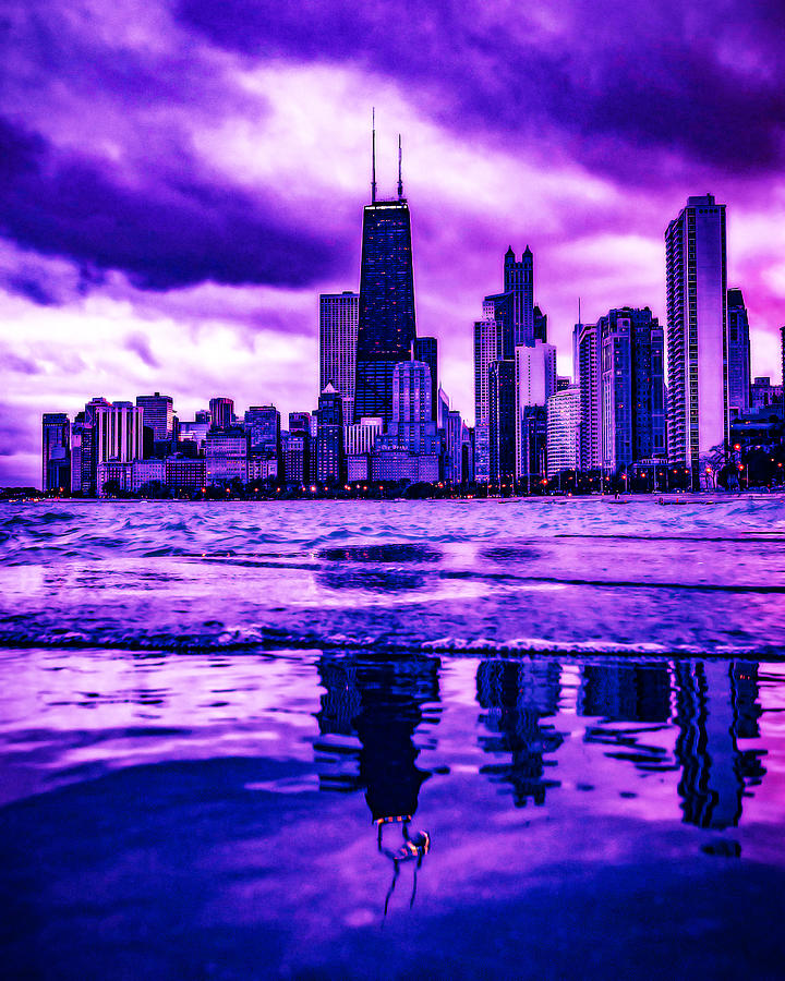 Cyberpunk Neon, Cityscape - Skyline - Urban -  Chicago Skyline, Illinois, Usa - 4 Digital Art
