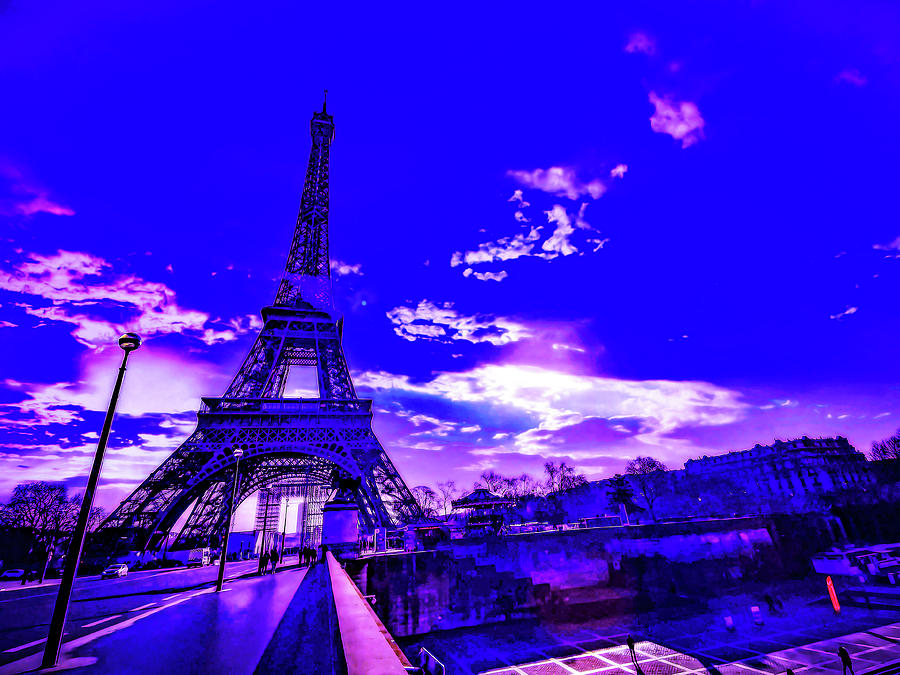 Cyberpunk Neon, Cityscape - Skyline - Urban -  Eiffel Paris Digital Art