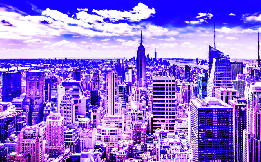 CyberPunk Neon, Cityscape - skyline - Urban -  Empire State Building, New York Painting by Celestial Images