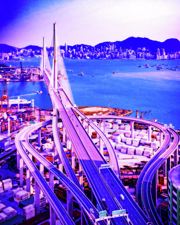 Cyberpunk Neon, Cityscape - Skyline - Urban -  Hong Kong 1 Digital Art