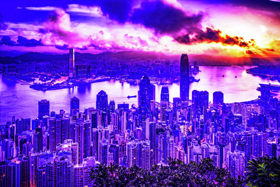 Cyberpunk Neon, Cityscape - Skyline - Urban -  Hong Kong 4 Painting
