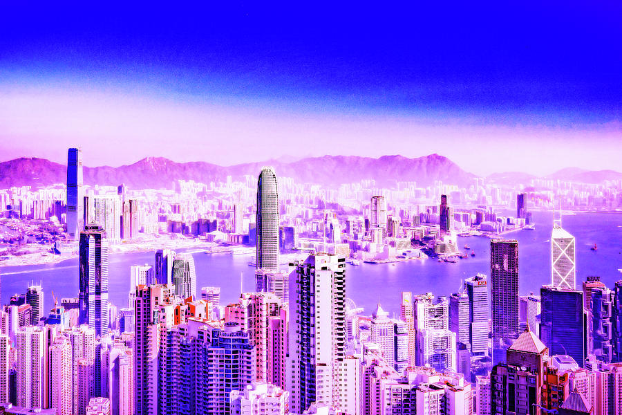 Cyberpunk Neon, Cityscape - Skyline - Urban -  Hong Kong 5 Painting
