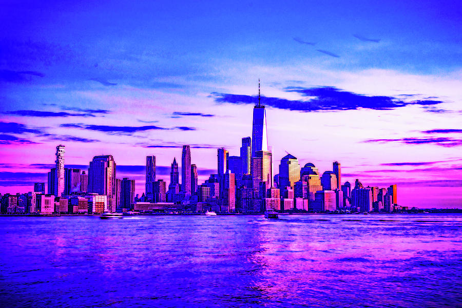 Cyberpunk Neon, Cityscape - Skyline - Urban -  Lower Manhattan, Nyc Skyline, New York, United States Painting