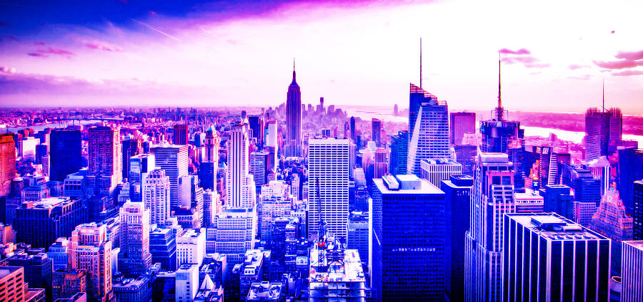 Cyberpunk Neon, Cityscape - Skyline - Urban -  Manhattan New York City Empire State Building Painting