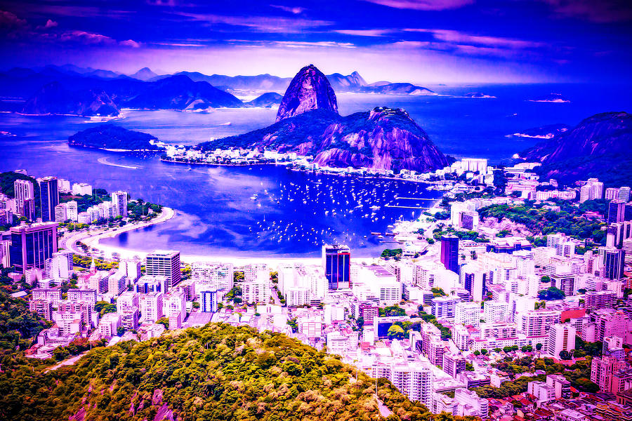 Cyberpunk Neon, Cityscape - Skyline - Urban -  Rio De Janeiro Brazil 5 Painting