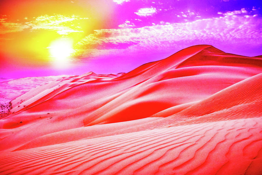 Cyberpunk Neon, Cityscape - Skyline - Urban -  Sand Dunes, United Arab Emirates Painting