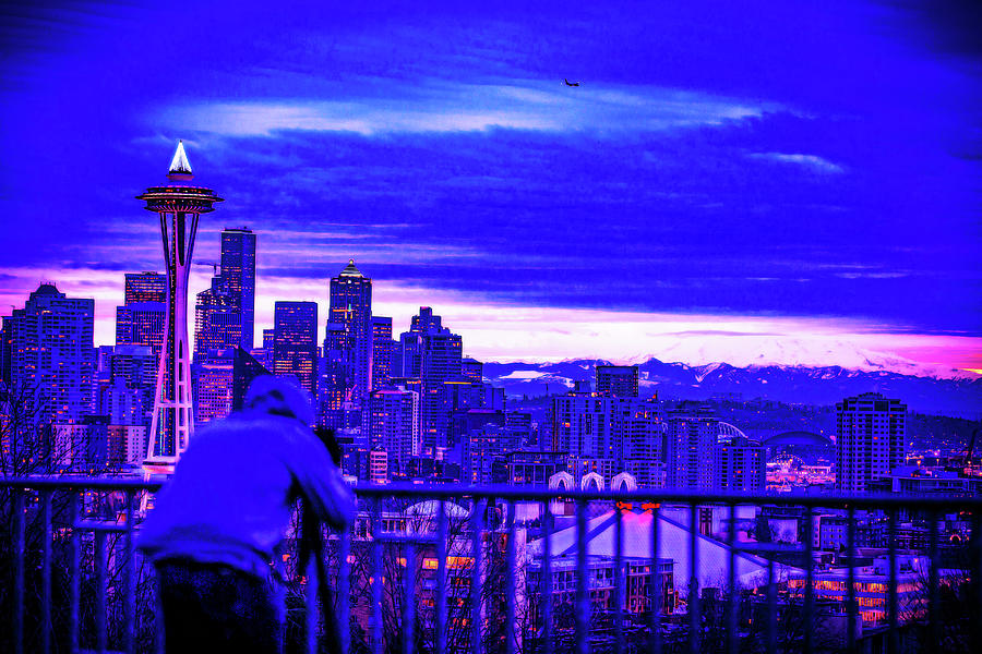 Cyberpunk Neon, Cityscape - Skyline - Urban -  Seattle Skyline, United States 2 Painting