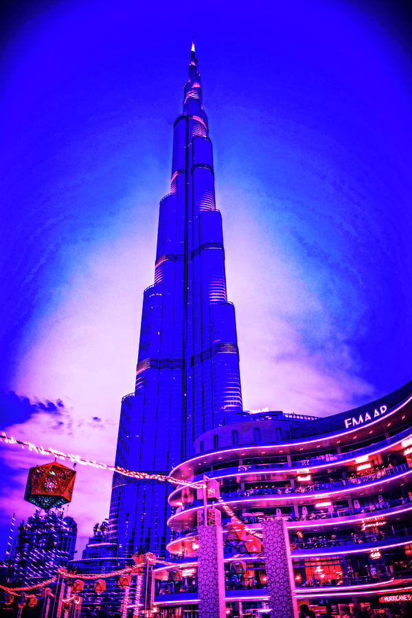 Cyberpunk Neon, Cityscape - Skyline - Urban -  The Burj Khalifa, Dubai, Uae Painting