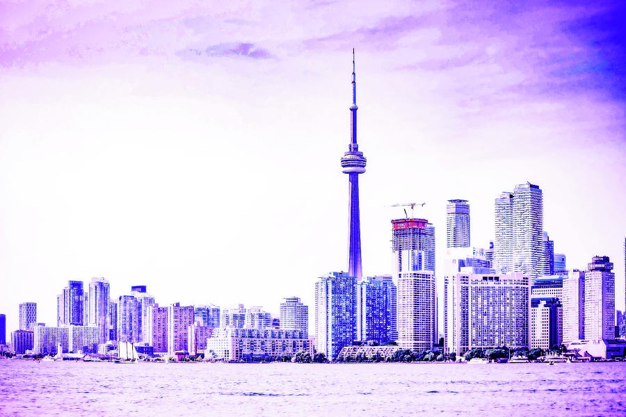 CyberPunk Neon, Cityscape - skyline - Urban -  Toronto skyline, Canada Painting by Celestial Images