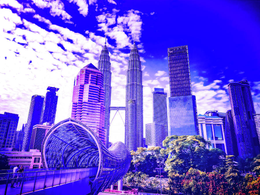 Cyberpunk Neon, Cityscape - Skyline - Urban -  Twin Towers In Kuala Lumpur Painting