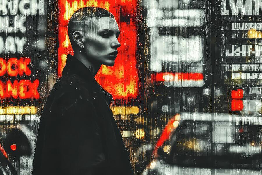 Cyberpunk Noir - Woman Behind the Rain Digital Art by Matthias Hauser Cyberpunk Noir - Woman Behind the Rain Digital Art by Matthias Hauser