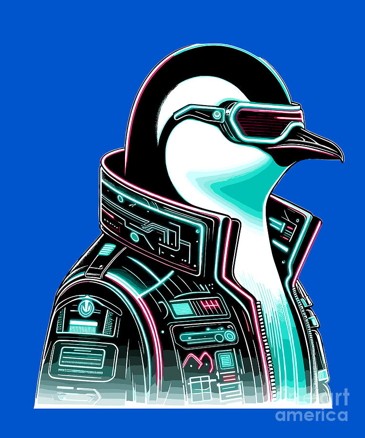 Cyberpunk Penguin Graphic Design Digital Art by Martin Hicks