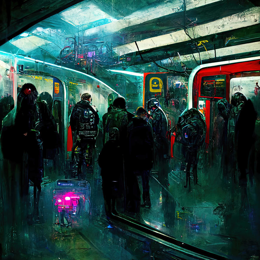 Cyberpunk Subway, 01 Painting by AM FineArtPrints