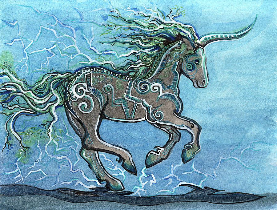 Cyberpunk Unicorn Drawing by Katherine Nutt
