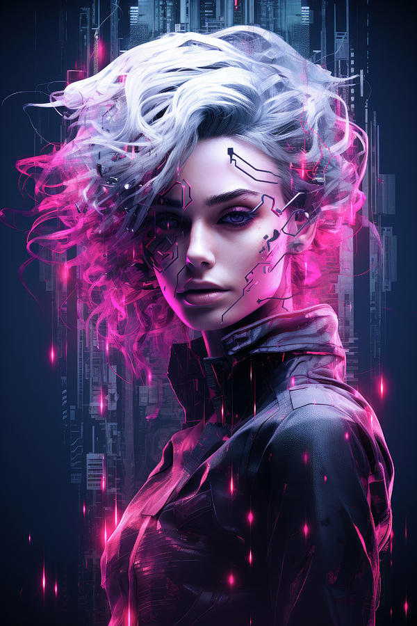 Cyberpunk Woman Neon Dreams 01 Pink Digital Art by Matthias Hauser